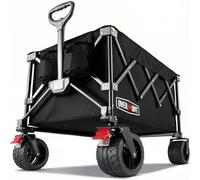 Overmont Folding Festival Trolley - 330LBS/150kg Large Capacity Camping Wagon for Beach Garden Picnic Shopping, Heavy Duty Cart with Adjustable Handle & All-Terrain Wheels and Brake, Black