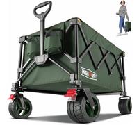 Overmont Folding Festival Trolley - 330LBS/150kg Large Capacity Camping Wagon for Beach Garden Picnic Shopping, Heavy Duty Cart with Adjustable Handle & All-Terrain Wheels and Brake, Green