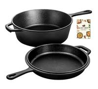 Overmont 26CM/3L Pre-Seasoned Cast Iron Pan - Dutch Oven Pot with Lid - Cast Iron Skillet, Combo Cooker with Cookbook Recipe, Works on Baking,Stovetop & in Oven -10.5 Inch