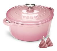 Overmont 26cm/5.2L Enamelled Cast Iron Casserole Pot - Pink