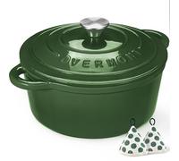 Overmont 26cm/5.2L Enamelled Cast Iron Round Casserole Dish With Lid,5.5QT, Cookbook -Non-stick Dutch Oven for Braising, Stews, Roasting, Bread Baking - Highlighter green