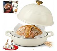 Overmont 26cm Enameled Cast Iron Bread Oven - 6QT Dutch Oven Pot for Sourdough Bread Baking - Dome Lid, Cotton Potholders & Cookbook Included, Multi-Functional for Baking,White