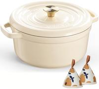 Overmont 26cm Enameled Cast Iron Dutch Oven - 5L Pot with Functional lid Cookbo