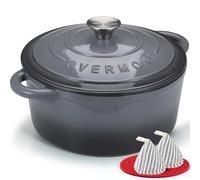 Overmont 28cm/6.6L Enamelled Cast Iron Round Casserole Pot, Grey