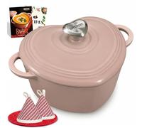 Overmont 2L Enamelled Cast Iron Dutch Oven - Heart-Shaped Casserole Dish with Lid - 2QT Mini Pot, Oven Safe to 260°C for Baking Bread, Soups & Stews - Gift for Wedding Birthday Housewarming, Pink