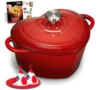 Overmont Enamelled Cast Iron Dutch Oven - Heart-Shaped Casserole Dish with Lid - 2QT Mini Pot, Oven Safe to 500°F for Baking Bread, Soups & Stews - Gift for Wedding Birthday Housewarming, Red