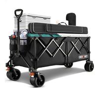Overmont 300L Extra Large Folding Festival Trolley Cart - All-terrain Wide Wheels and Brake - Heavy Duty Cart Load up 200KG - with Adjustable Handle & Cover Bag - Wagon for Beach Camping Garden