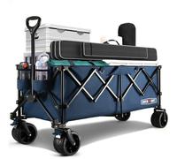 Overmont 300L Extra Large Folding Festival Trolley Cart - All-terrain Wide Wheels and Brake - Heavy Duty Cart Load up 200KG - with Adjustable Handle & Cover Bag - Wagon for Beach Camping Garden blue