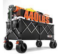 Overmont 300L Extra Large Folding Festival Trolley Cart - All-terrain Wide Wheels and Brake - Heavy Duty Cart Load up 200KG - with Adjustable Handle & Cover Bag - Wagon for Beach Camping Garden