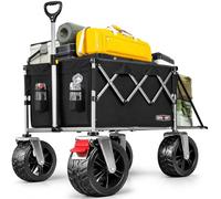 Overmont 300L Folding Festival Trolley Cart - All-terrain Extra Wide Wheels and Brake - Heavy Duty Cart Load up 150KG - with Adjustable Handle & Cover Bag - Wagon for Beach Camping Garden, Black