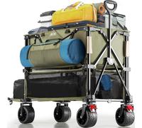 Overmont 400L Folding Double Decker Wagon - All-Terrain Detachable Big Wheels 200kg Capacity Collapsible Festival Wagon for Camping Sports Shopping Garden and Beach Green
