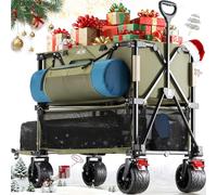 Overmont 400L Folding Double Decker Wagon - All-Terrain Detachable Big Wheels 200kg Capacity Collapsible Festival Wagon for Camping Sports Shopping Garden and Beach Green