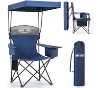 OVERMONT Camping Chair with Canopy Shade and Cooler - Support 150kg Oversized Folding Beach Chair with Umbrella- Cup Holder - Cool Bag - Lounge for Sand Travel Outdoor Pool Sports Blue