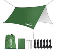 Overmont Camping Tent Tarp 3 m x 3 m Tarp Multifunctional Portable Awning with 6 Pegs and 6 Ropes Sun Protection for Hammock Outdoor Travel Picnic Green