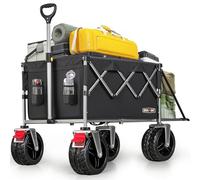 Overmont 300L Folding Festival Trolley Cart - All-terrain Extra Wide Wheels and Brake - Heavy Duty Cart Load up 150KG - with Adjustable Handle & Cover Bag - Wagon for Beach Camping Garden, Black