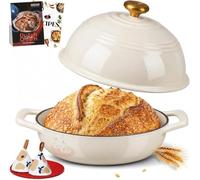 Overmont 26cm Enameled Cast Iron Bread Oven - 6QT Dutch Oven Pot for Sourdough Bread Baking - Dome Lid, Cotton Potholders & Cookbook Included, Multi-Functional for Baking,White