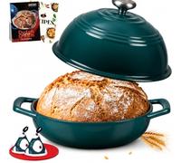 Overmont Dutch Oven for Bread Baking, 26cm/6QT Enamelled Cast Iron Dutch Oven, Casserole Pot with Dome Lid for Sourdough Bread Baking, Roasting, Braising & Frying, Bottle Green