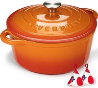Overmont Enameled Cast Iron Casserole Dish - Non-Stick Dutch Oven With Lid - Diameter 26 Cm Round Cocotte For Suitable Hobs And