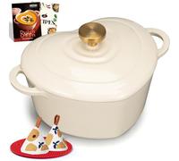 Overmont Enamelled Cast Iron Dutch Oven - Heart-Shaped Casserole Dish with Lid - 2QT Mini Pot, Oven Safe to 500°F for Baking Bread, Soups & Stews - Gift for Wedding Birthday Housewarming, White