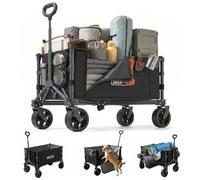 Overmont Festival Trolley on Wheels - 120L Camping Wagon with Dual-Side Opening Doors，Heavy Duty Camping Trolley Foldable for Beach Outdoor Garden Shopping Fishing, Black