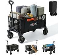 Overmont Festival Trolley on Wheels - 120L Camping Wagon with Dual-Side Opening Doors，Heavy Duty Camping Trolley Foldable for Beach Outdoor Garden Shopping Fishing, Black