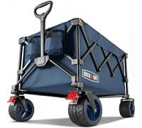 Overmont Folding Festival Trolley - 330LBS/150kg Large Capacity Camping Wagon for Beach Garden Picnic Shopping, Heavy Duty Cart with Adjustable Handle & All-Terrain Wheels and Brake, Blue