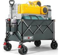 Overmont Folding Festival Trolley - 330LBS/150kg Large Capacity Camping Wagon for Beach Garden Picnic Shopping, Heavy Duty Cart with Adjustable Handle & All-Terrain Wheels and Brake, Grey