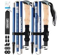 Overmont Hiking Poles Foldable Aluminium Ultralight - Adjustable 105-125 cm Trekking Poles - Nordic Walking Poles 1 Pair with All-Terrain Accessories Blue