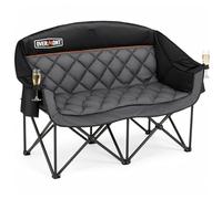 OVERMONT Oversized Camping Chair Double for Adults,Black | 382kg Folding 2 Seater Sofa-Portable, Heavy Duty Lawn Chairs with Cooling Bag&Armrest Cup Holder - Fishing Garden Outdoor