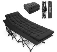 OVERMONT Folding Camping Bed with Mattress - 550LBS Support - Extra Wide 28in - Heavy Duty Sleeping Beds with Carry Bag - Upgrade 2400D Oxford Cloth Portable for Home, Office, Beach and Camping, Black