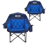 OVERMONT Oversized XL Camping Folding Chair for Adults - 450lbs Support Heavy-Duty Padded Folding Chair with Side Pocket Cup Holder for Outdoor Sports Garden Beach Fishing Lawn Blue 2Pack