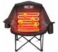 OVERMONT Oversized XL Heating Camping Folding Chair for Adults - 450lbs Support Heavy-Duty Padded Folding Chair with Side Pocket Cup Holder for Outdoor Sports Garden Beach Fishing Lawn Black