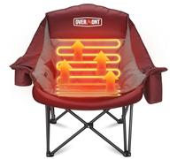OVERMONT Oversized XL Heating Camping Folding Chair for Adults - 450lbs Support Heavy-Duty Padded Folding Chair with Side Pocket Cup Holder for Outdoor Sports Garden Beach Fishing Lawn Red