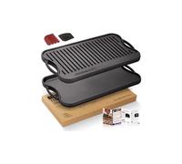 OVERMONT Pre-Seasoned Cast Iron Reversible Griddle Grill Pan with Handles for Gas Stovetop Open Fire Oven, 43.18 * 24.89CM (17x9.8) - One Tray,