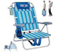 OVERMONT Low Beach Chair with Cooler Bag - 6-Positions Lay Flat - Wide Seat with Lumbar Support, Camping Beach Chairs - 30lbs/150kg Support- Perfect for Summer, Travel & Outdoor,blue
