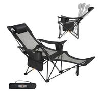 OVERMONT Reclining Camping Chair with Removable Footrest - 4-Position Adjustable Folding Lounge Chair for Adults with Removable Pillow Carry Bag - Support 300LBS Portable for Outdoor Beach Lawn Patio