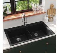Overmount Kitchen Sink Double Basin Granite Black