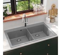 Overmount Kitchen Sink Double Basin Granite Grey
