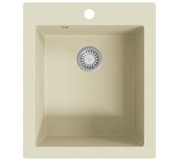vidaXL Single Basin Granite Kitchen Sink - Overmount Installation, Beige, High Heat Resistance, Scratch & Impact, Easy to Clean with Included Strainer Kit