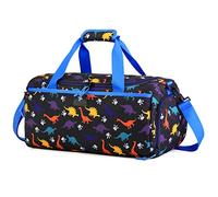 Overnight Bag for Kids, VASCHY Large Capacity Travel Duffle Bag for Boys Lightweight Holdall Bag Weekender Bag with Shoes and Seperated Dry Wet Compartment for School, Dance, Sport(Blue Dinosaur)