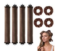 Overnight Blowout Rods, 4Pcs Heatless Curlers, Heatless Blowout Rods Hair Curlers to Sleep In with 4Pcs Hair Band for Long Short Hairs Volume Women Styling Tools (Brown)