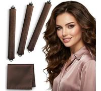 Overnight Blowout Rods | Heatless Curls for Long or Short Hair Rollers Blow Out Curling Rod No Heat Flexi Foam Tubes Silk Satin Velvet Soft Curlers to Sleep In Tools Set by VISOFO (Brown, 3 Set)