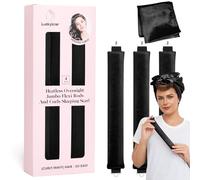 Overnight Heatless Hair Curler Jumbo Set, Overnight Rods for No Heat Curls - Velvet Satin Flexi Rods Sleep in Curlers Blowout, Hair Styling Accessories with Silk Scarf 4pcs Black