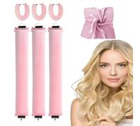 Overnight No Heat Hair Curls 3Pcs, for Long Medium Hair Overnight Heatless Jumbo Flexi Rods With Hook for Hair Heatless Curlers Headband,and Sleeping at Night with Square Head Scarf(Pink)