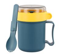 Overnight Oats Container, 500ML Yogurt Cup to Go with Spoon, Handle Cereal Cup with Cover Fruit Salad Jam Protein Porridge Storage Containers for School Office Travel Picnic (blue)