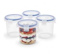 Overnight Oats Jar, 4-Pack Overnight Oats Containers with Lids 16oz Plastic Meal Prep Container Airtight Snap Lock Storage Jars for Cereal, Snacks, Salad