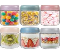 Overnight Oats Jar Container set 6, 350ml Glass Mason Jars with Lids