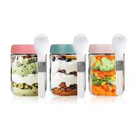 Overnight Oats Jar Glass jars Containers with Lids Breakfast Yogurt Pots Glass Food Storage Containers Sweet Biscuit Jam Jars for Salad Soup Chia Seeds Pudding Salts Kitchen Gifts 3 Pack 460ml