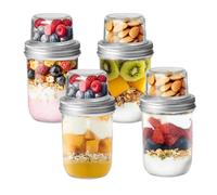 Overnight Oats Jar with Lids, 100ML+500ML Dual-Layer Glass Overnight Oat Containers, Mason Jars for Dry-Wet Separation, for Oatmeal Yogurt Pot Jelly Salad Grains Nuts Fruits Pots (4)