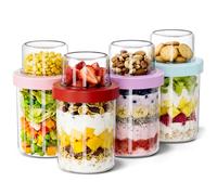Overnight Oats Jar with Lids (470+130ML), 4 Pack Glass Overnight Oats Container, Glass Mason Jars with Dry and Wet Separation for Homemade Yogurt Oatmeal Salad Smoothies Fruit Storage Container